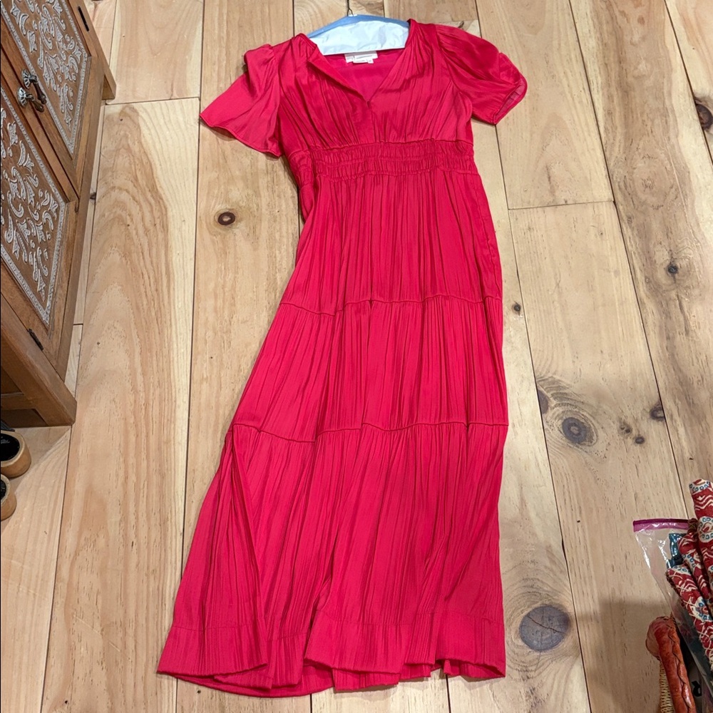 Vibrant watermelon Anthropologie Somerset Maxi dress